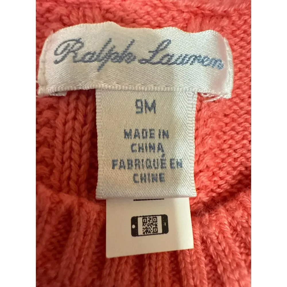 Ralph Lauren Baby Toddler Girls Orange Cotton Peplum Cable Knit Sweater Top 9M